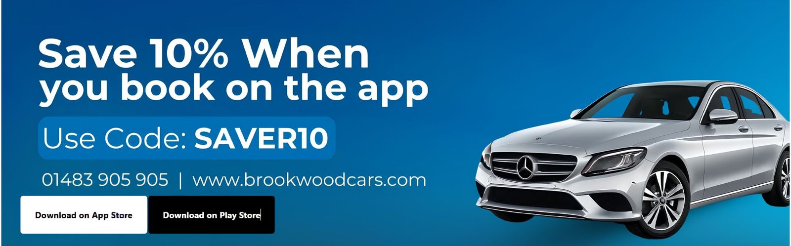 Save 10% when booking with the Brookwood Cars app using code SAVER10